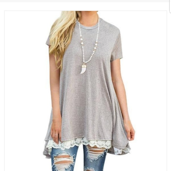 Tops - Tshirt tunic with lace hem